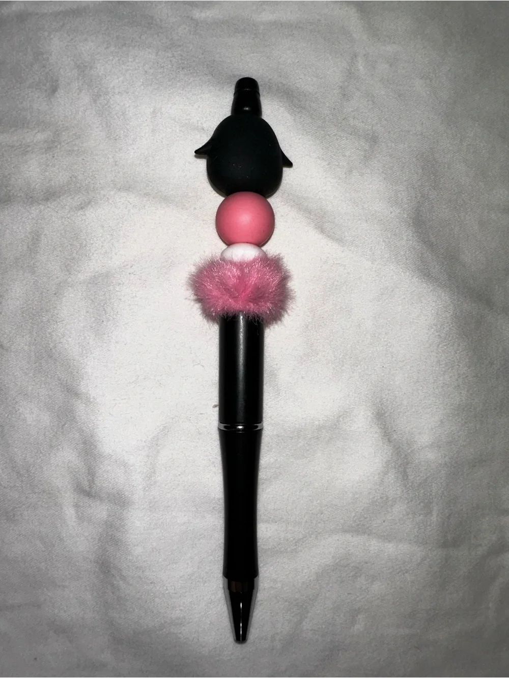 Cute Penguin Top Pink Pom-Pom Black Custom Made Pen
